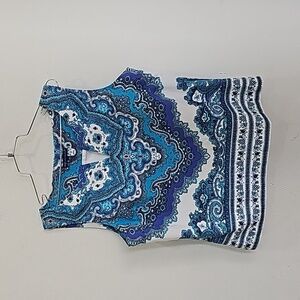 Talbots Paisley Sleeveless Blue white   Top Size 14
